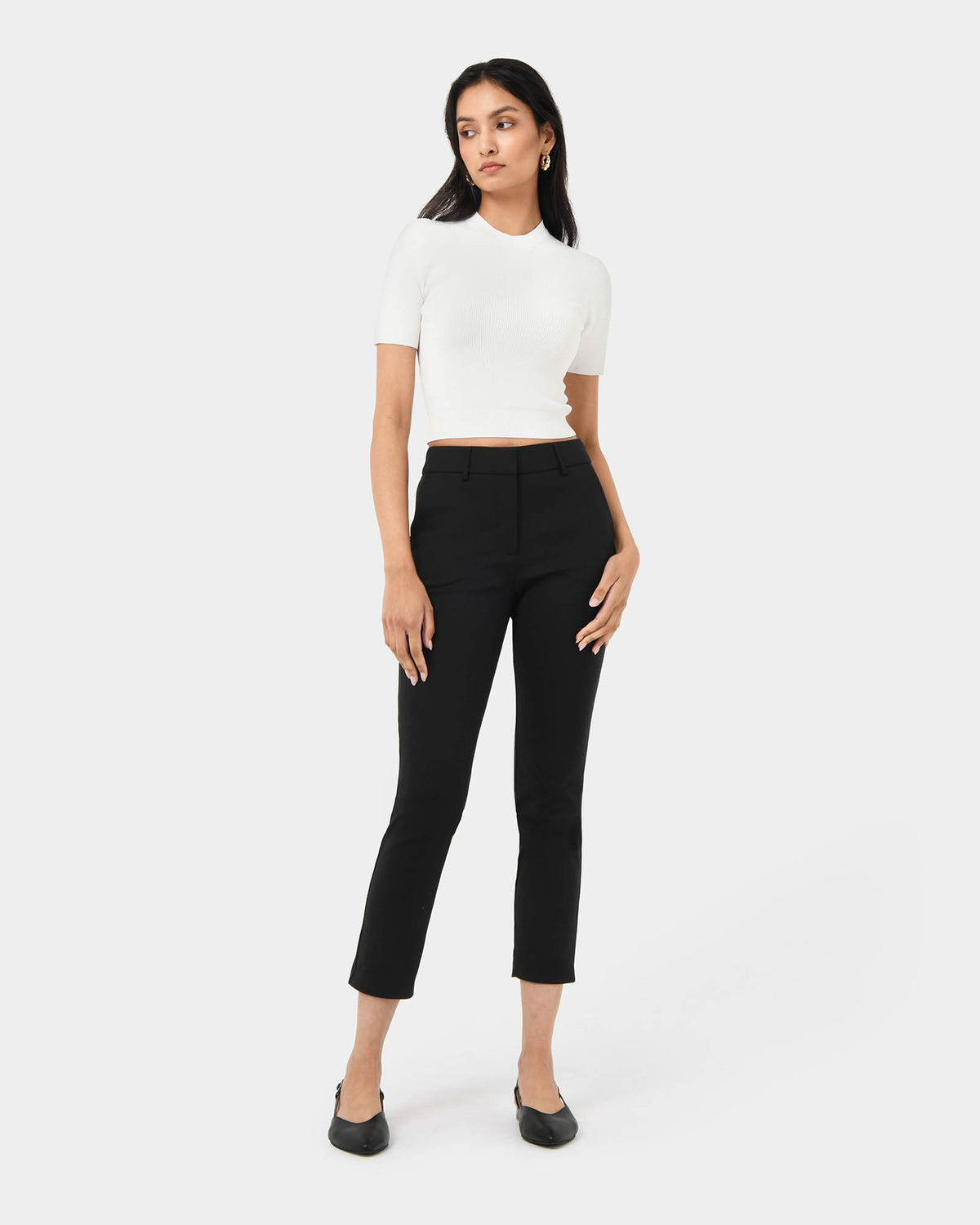 Murphy Crop Knit Top in ivory — full-length view 2