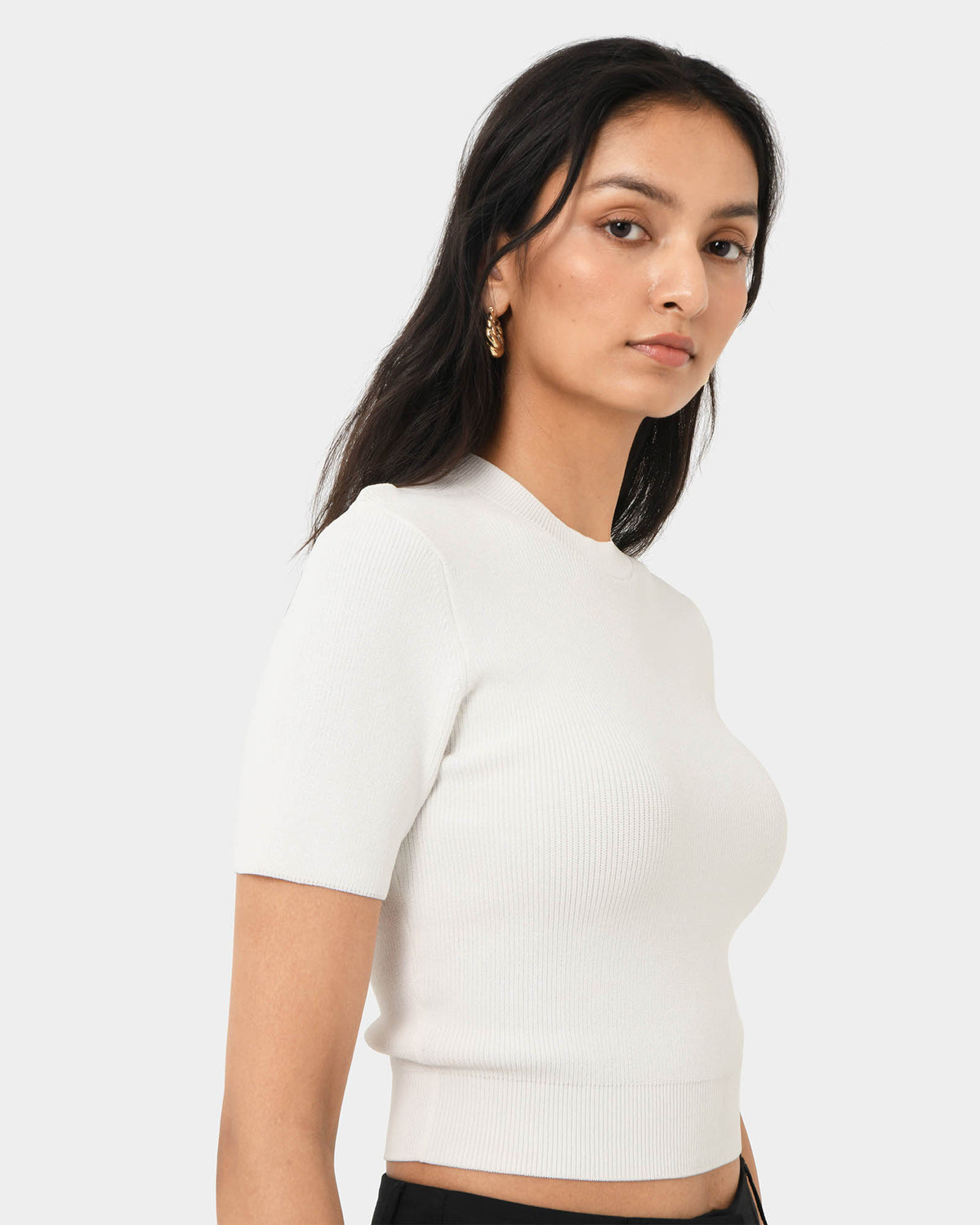 Murphy Crop Knit Top in ivory — side view