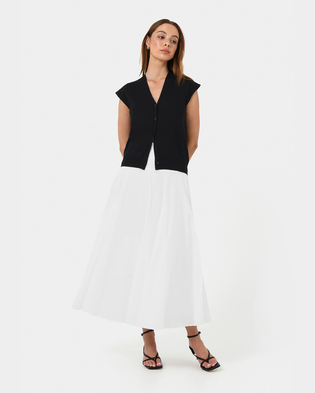 Nicole V-neck Sleeveless Knit in black — full-length view