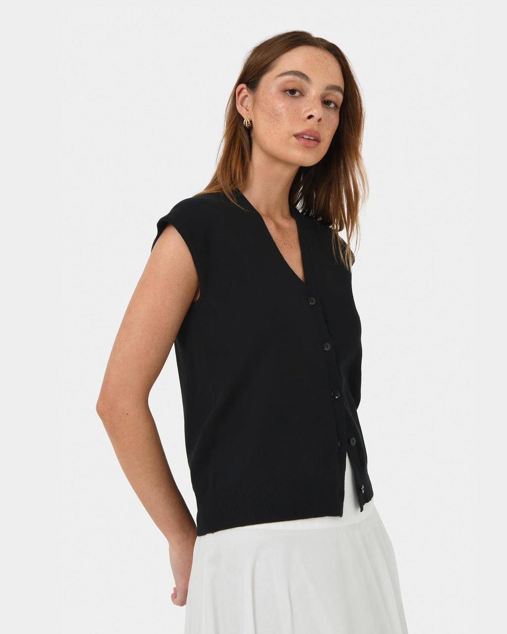 Nicole V-neck Sleeveless Knit in black — side view