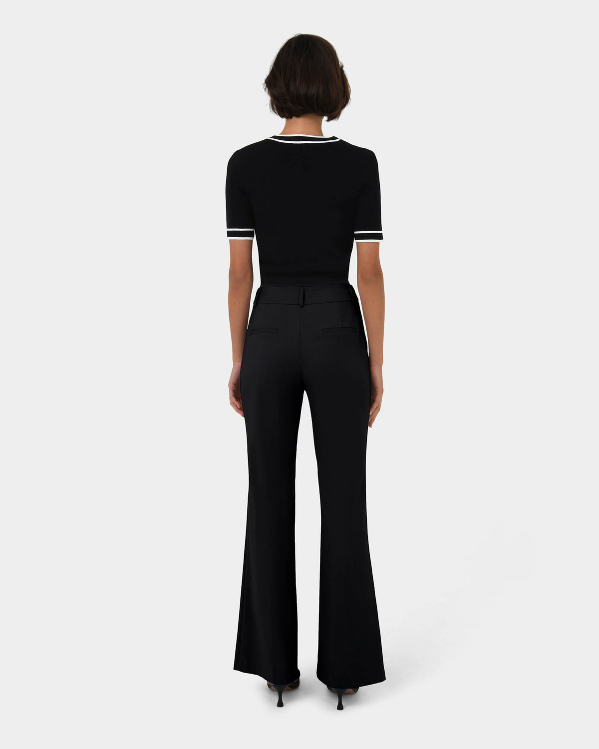 Kiara Contrast Knit Top in ivory black — back view