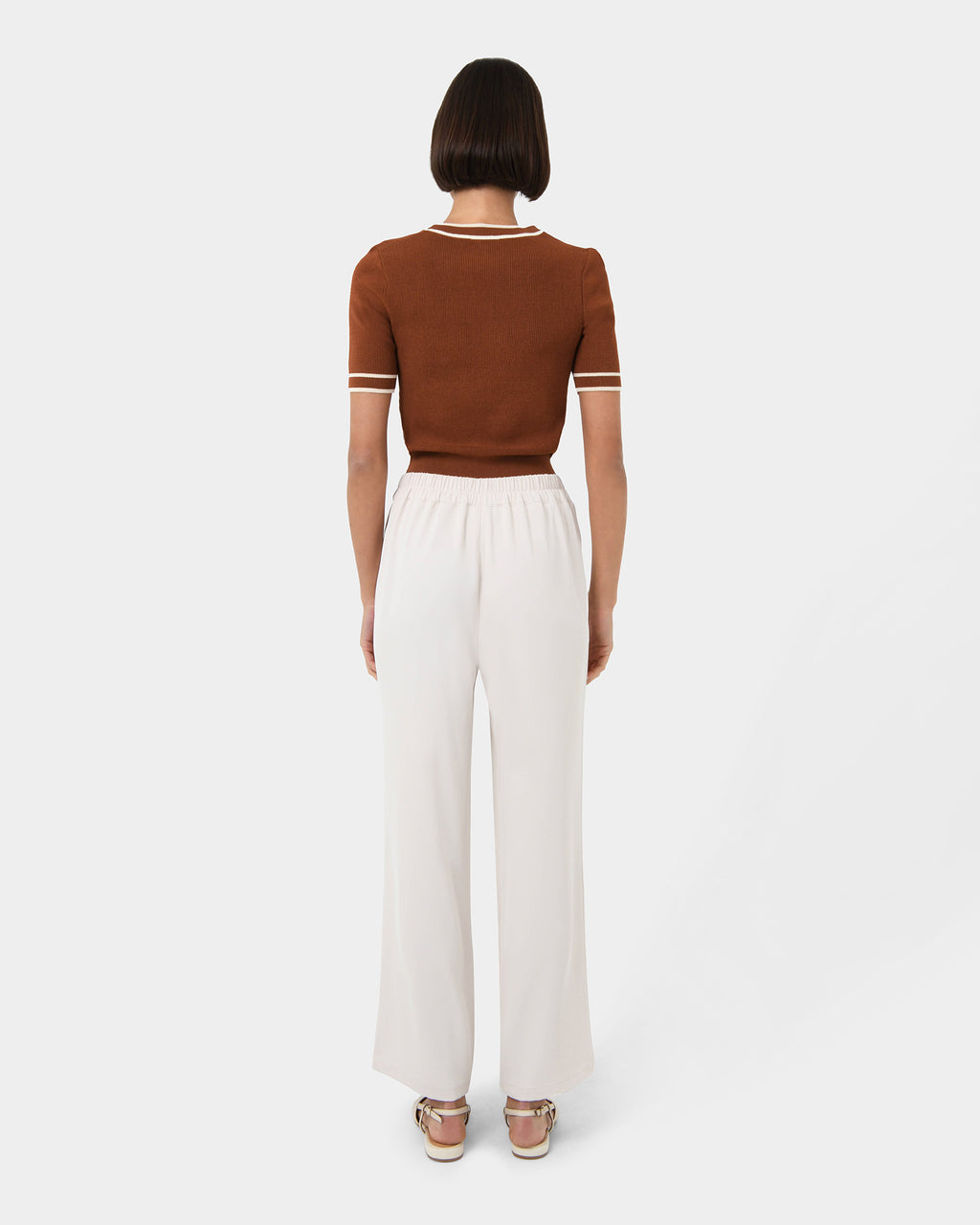 Kiara Contrast Knit Top in tan beige — back view