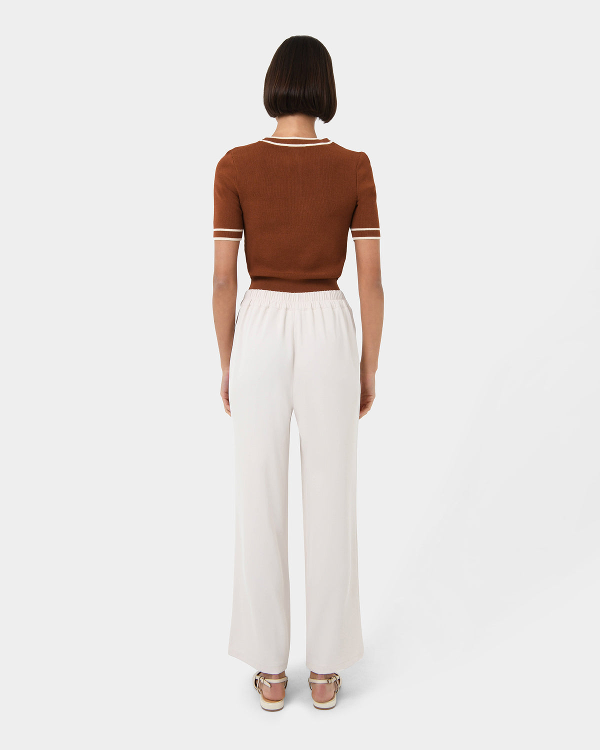 Kiara Contrast Knit Top in tan beige — back view
