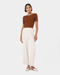 Kiara Contrast Knit Top in tan beige — full-length view