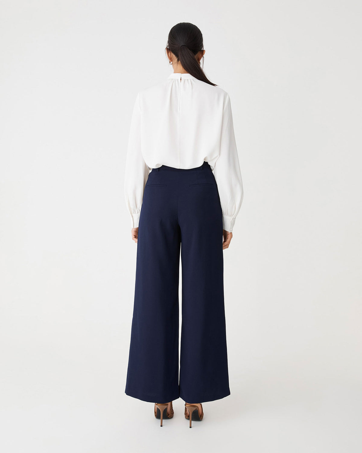Rumy Wide Leg Tailored Pants in navy — back view