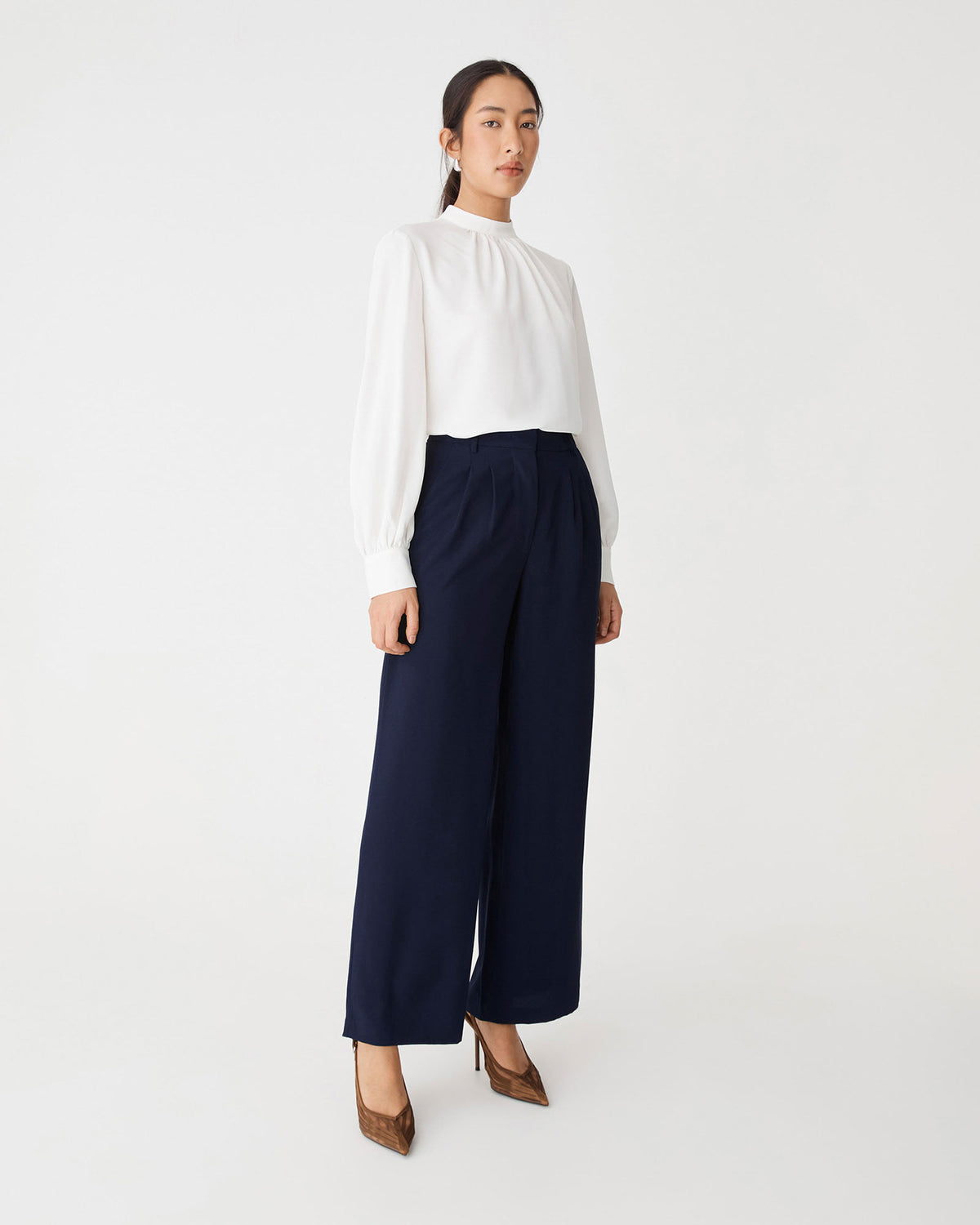 Rumy Wide Leg Tailored Pants in navy — side view