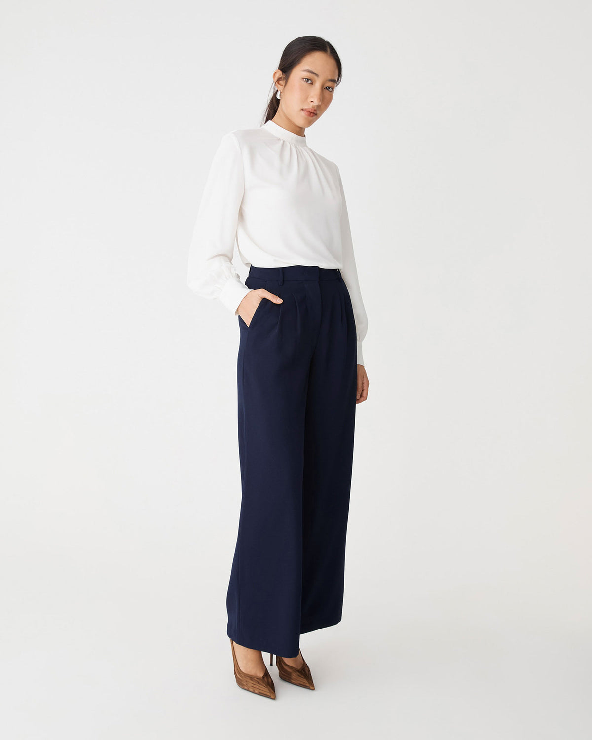 Rumy Wide Leg Tailored Pants in navy — side view 2