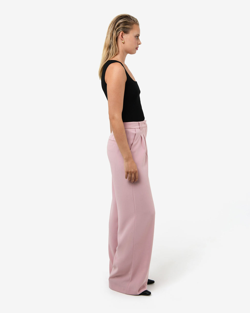 Rumy Wide Leg Tailored Pants in pink — side view