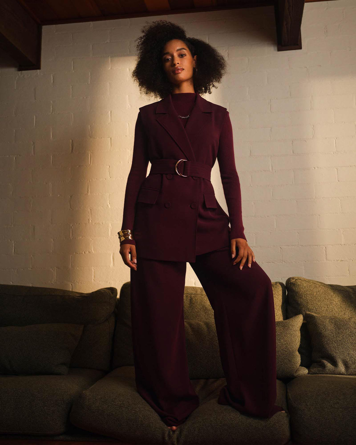 Rumy Wide Leg Tailored Pants in wine — alternate view