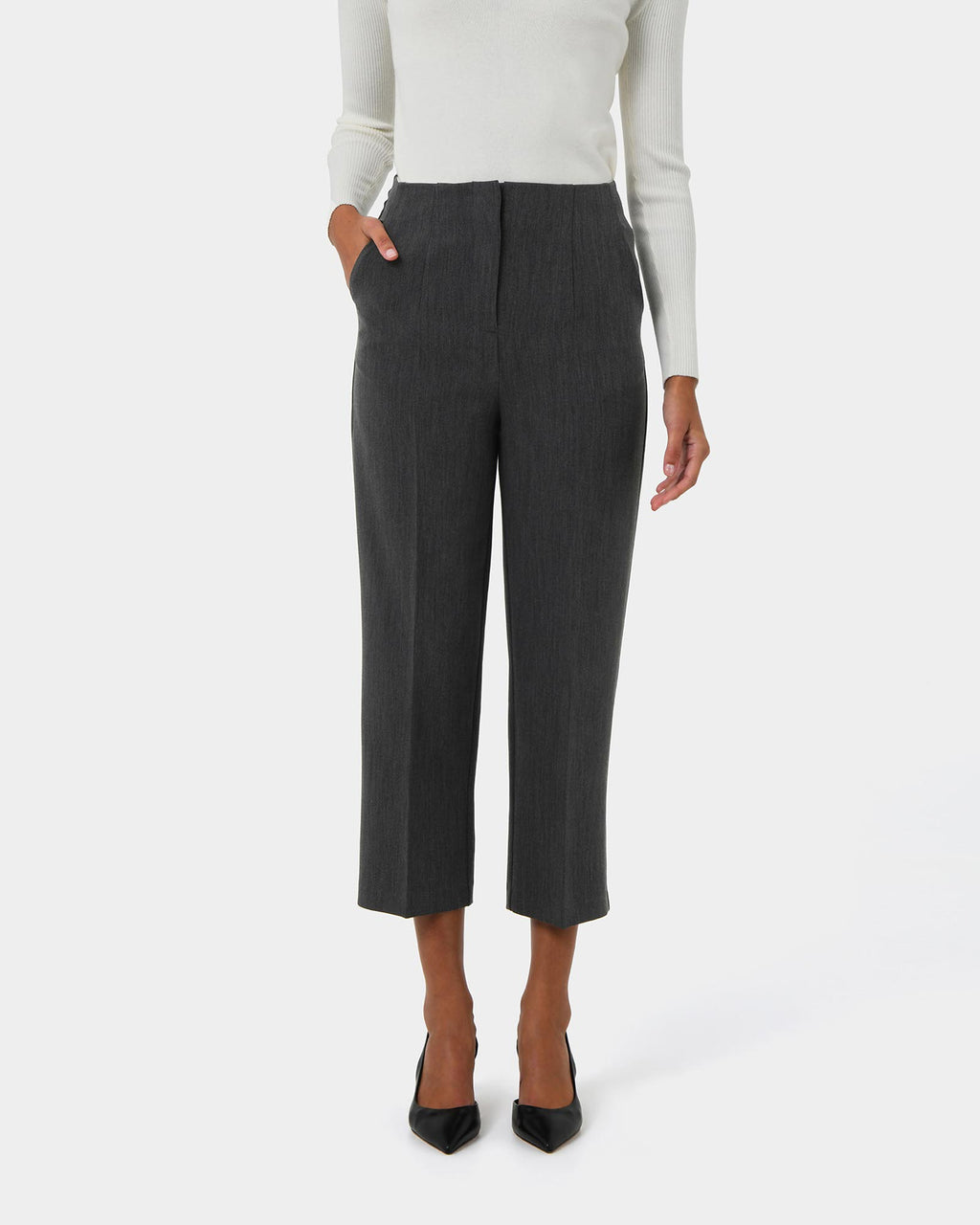 Lee Tailored Crop Pants in slate — close-up view