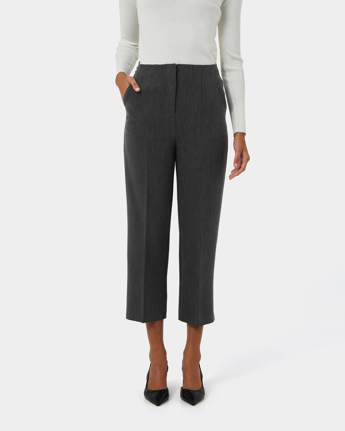 Lee Tailored Crop Pants in slate — close-up view