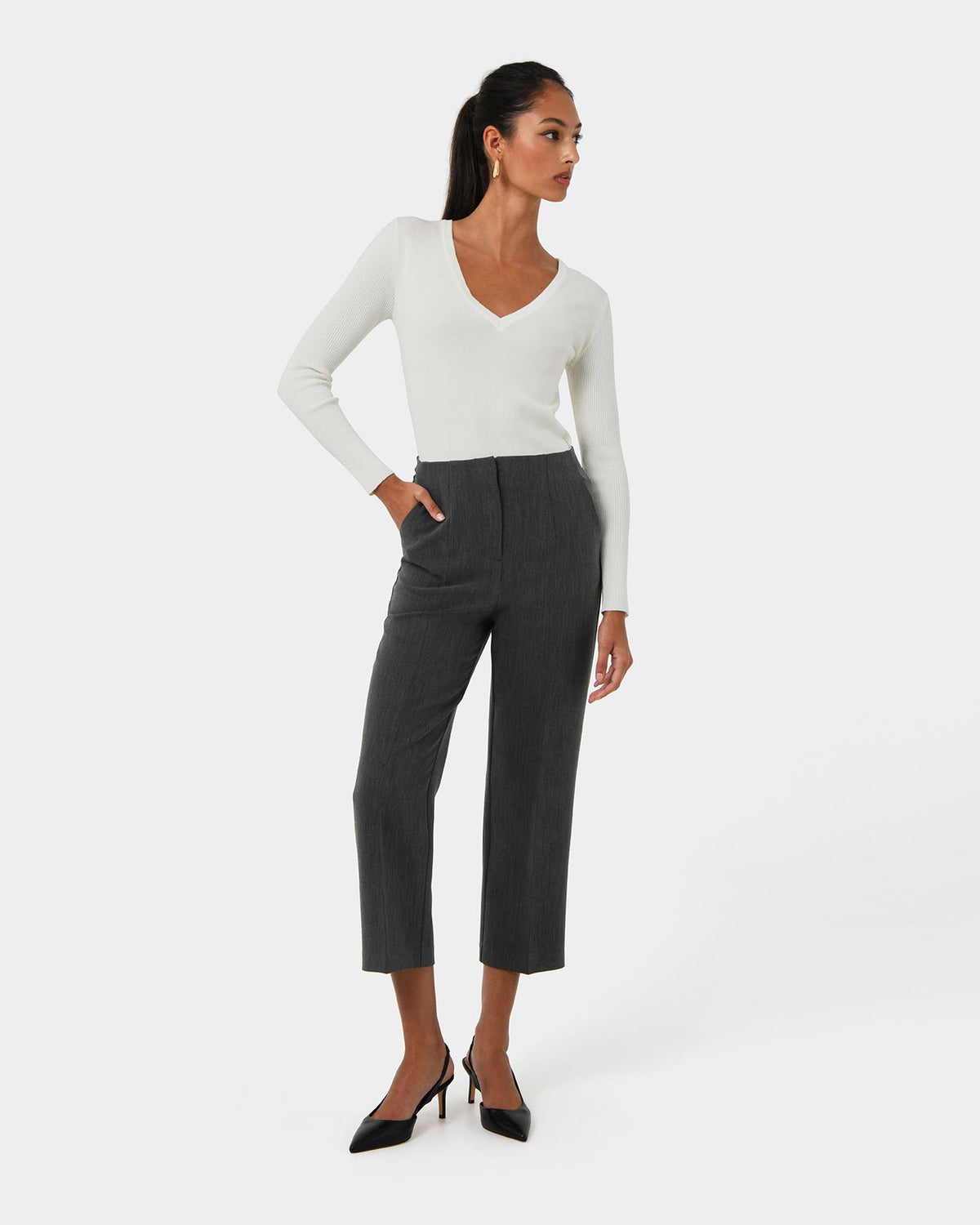 Lee Tailored Crop Pants in slate — full-length view