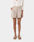 Ria Stripe Cotton Shorts in beige brown — close-up view