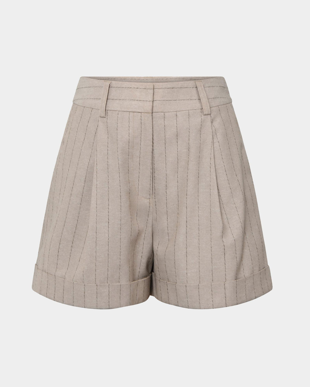Ria Stripe Cotton Shorts in beige brown — product-only view