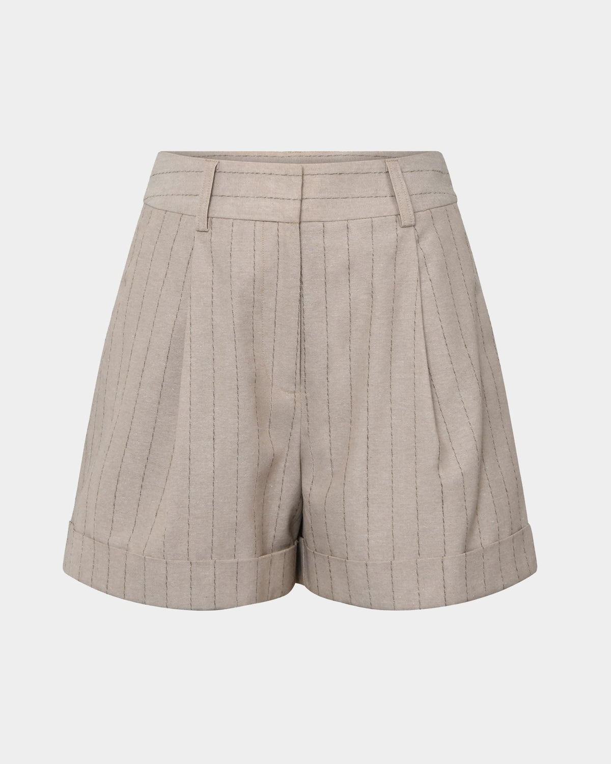 Ria Stripe Cotton Shorts in beige brown — product-only view
