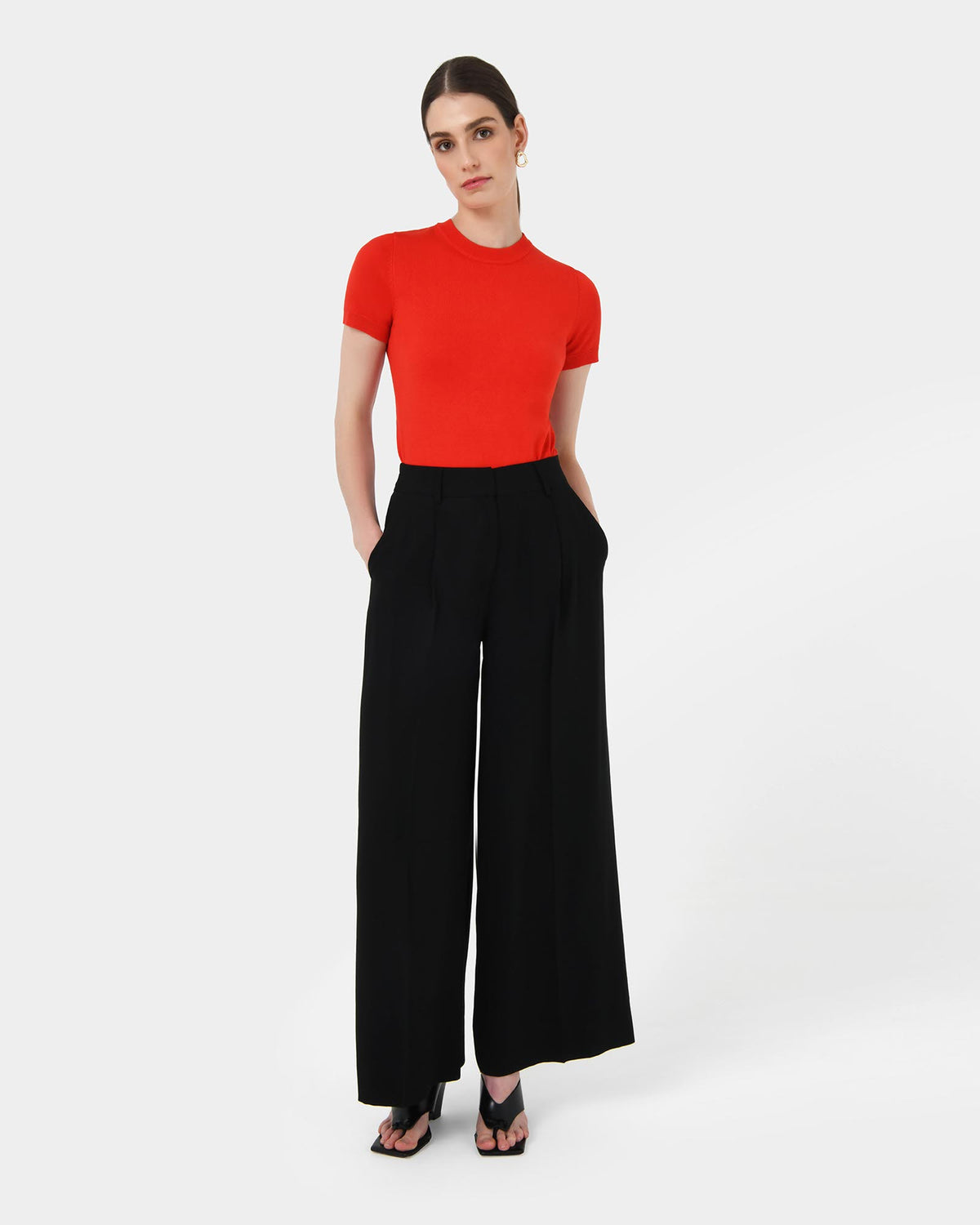 Goulbury Wide Leg Pants in black — full-length view