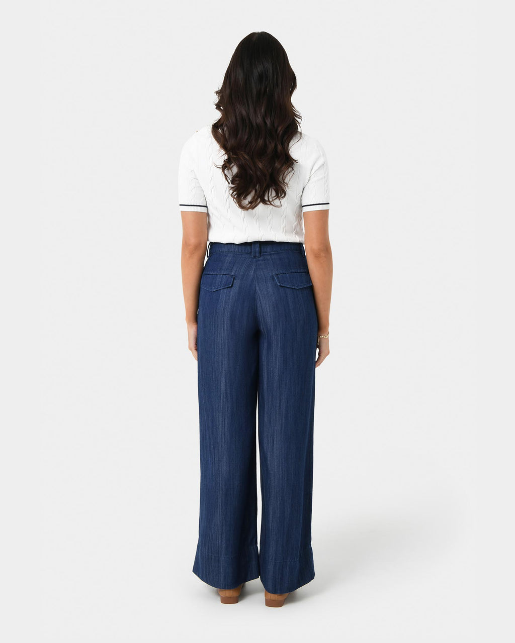 Kaley Lyocell Denim Trousers in indigo blue — back view