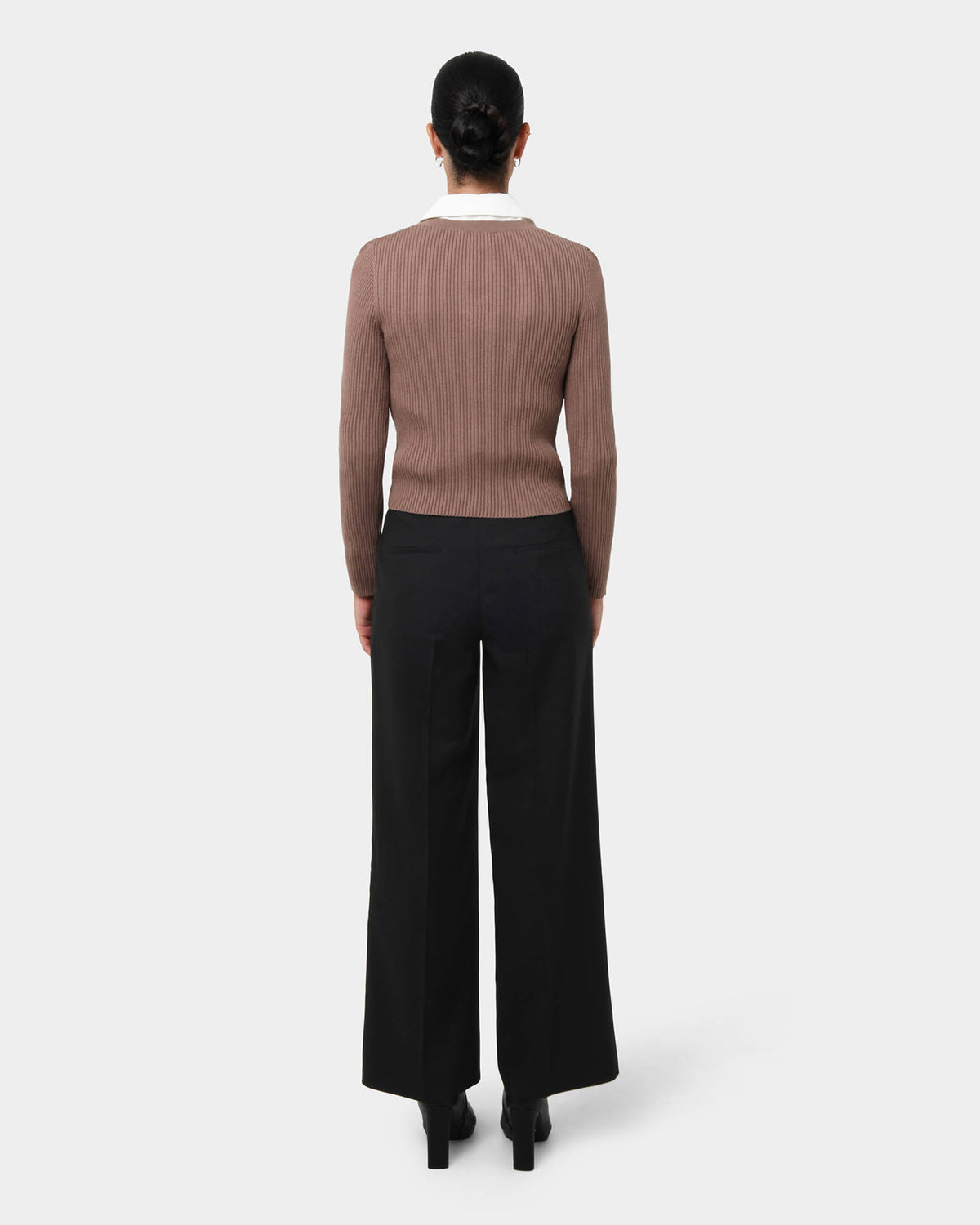 Amera Wide Leg Tailored Pants in black — back view