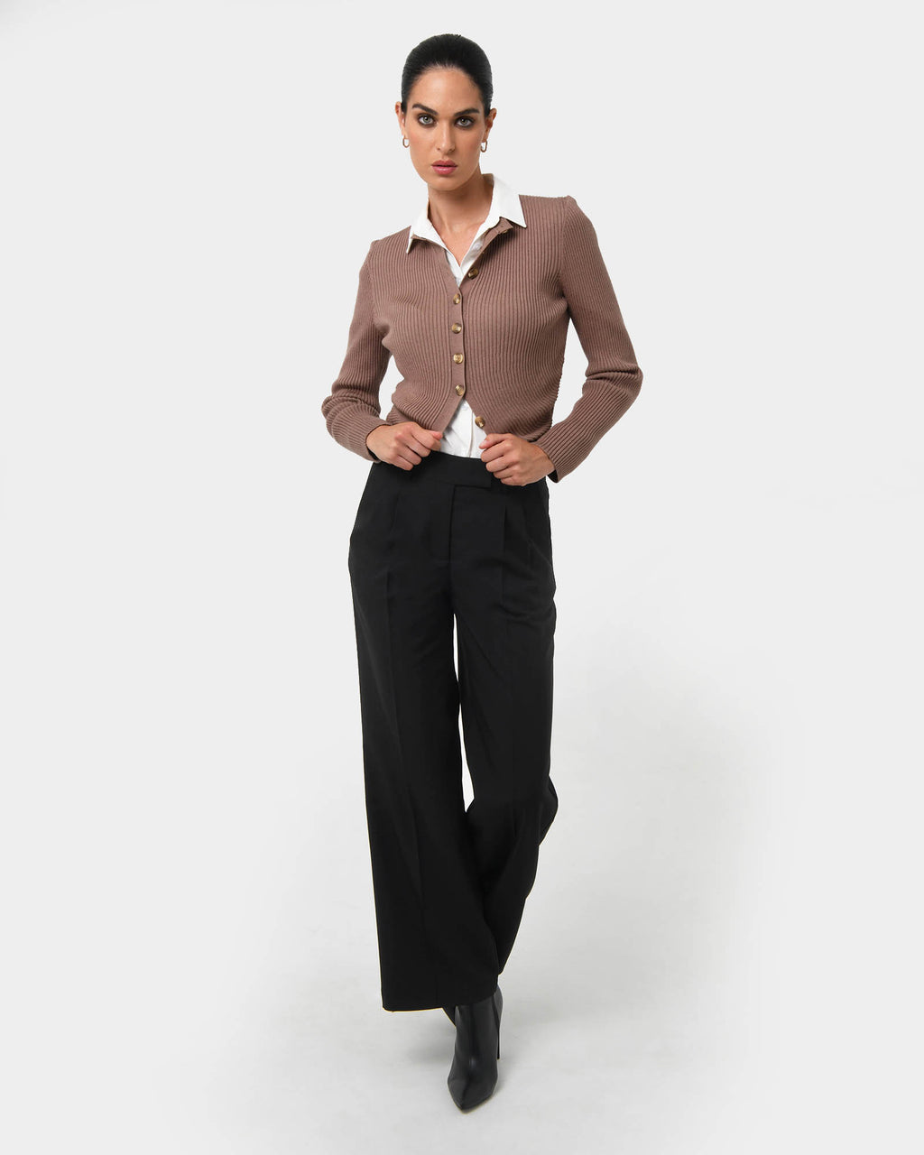 Amera Wide Leg Tailored Pants in black — full-length view