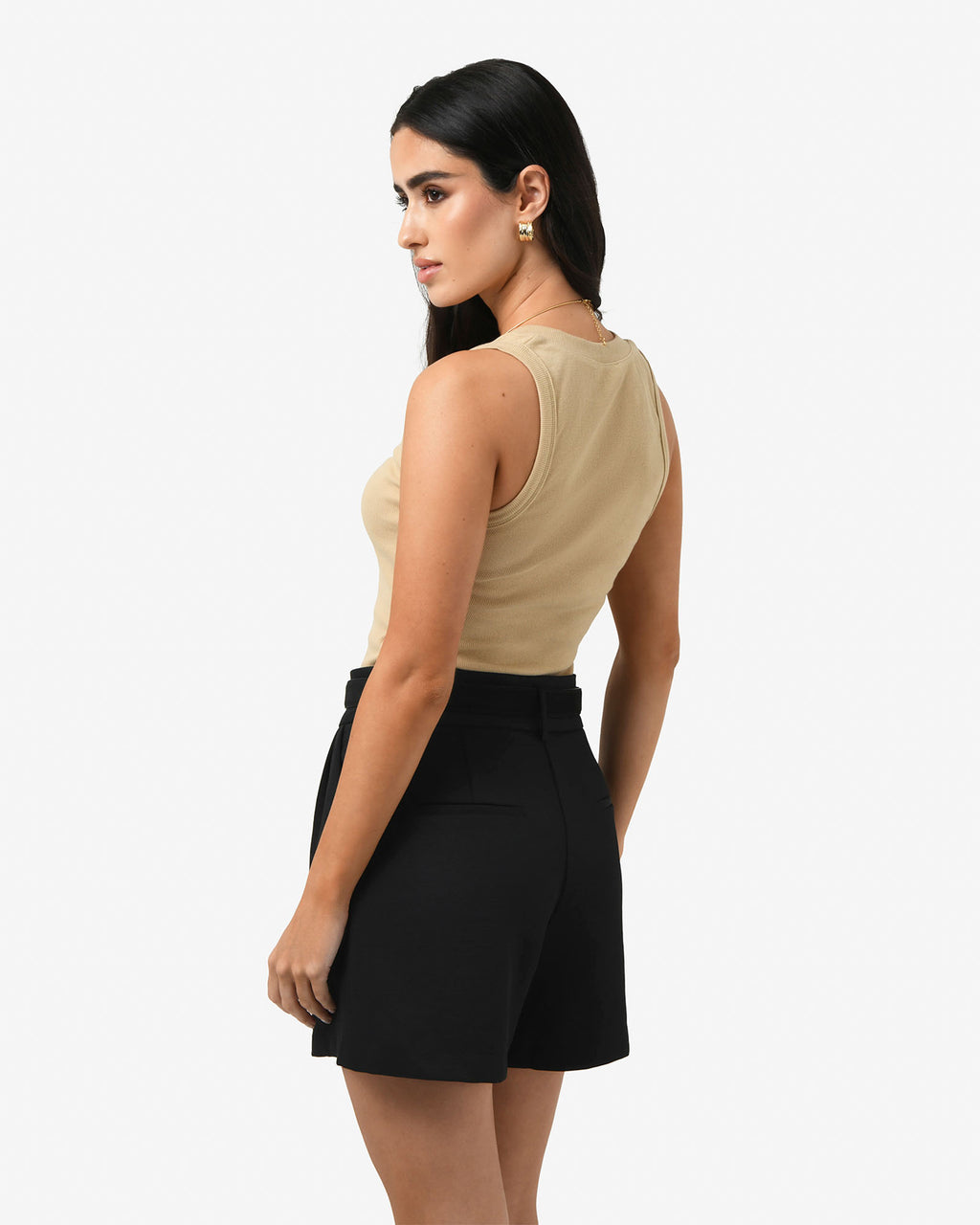 Lexee Pleat Front Short in black — back view