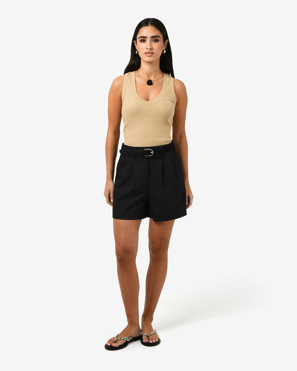 Lexee Pleat Front Short in black — full-length view