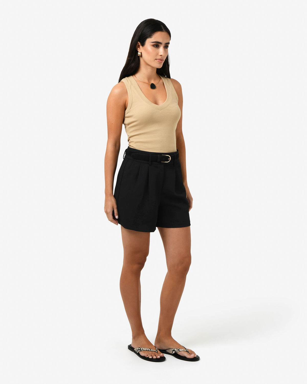 Lexee Pleat Front Short in black — side view