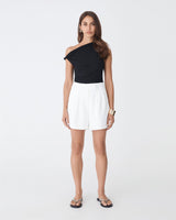 Lexee Pleat Front Short in ivory — full-length view