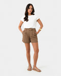 Lexee Pleat Front Short in tobacco — full-length view