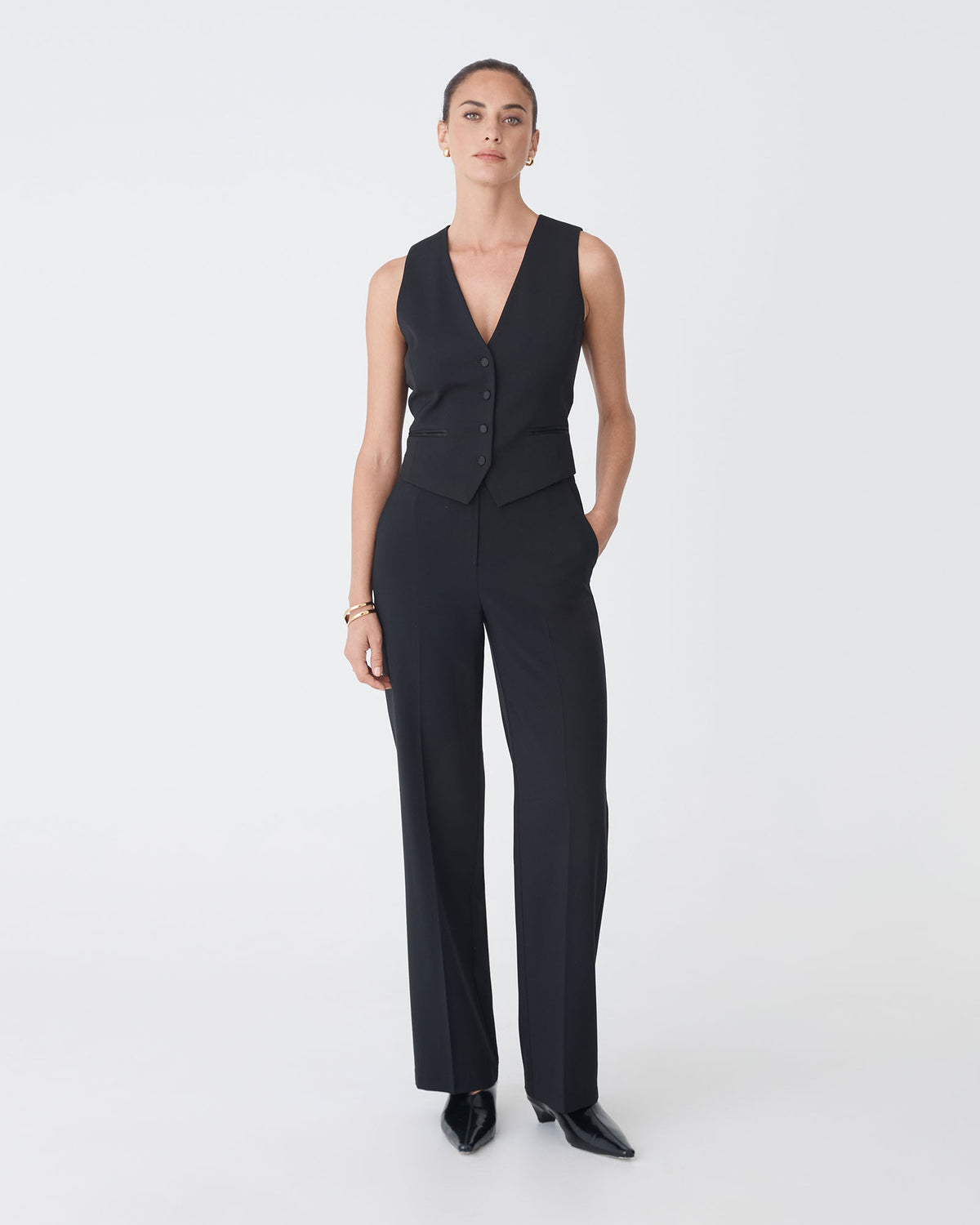 Eve Wide Leg Pants in black — full-length view