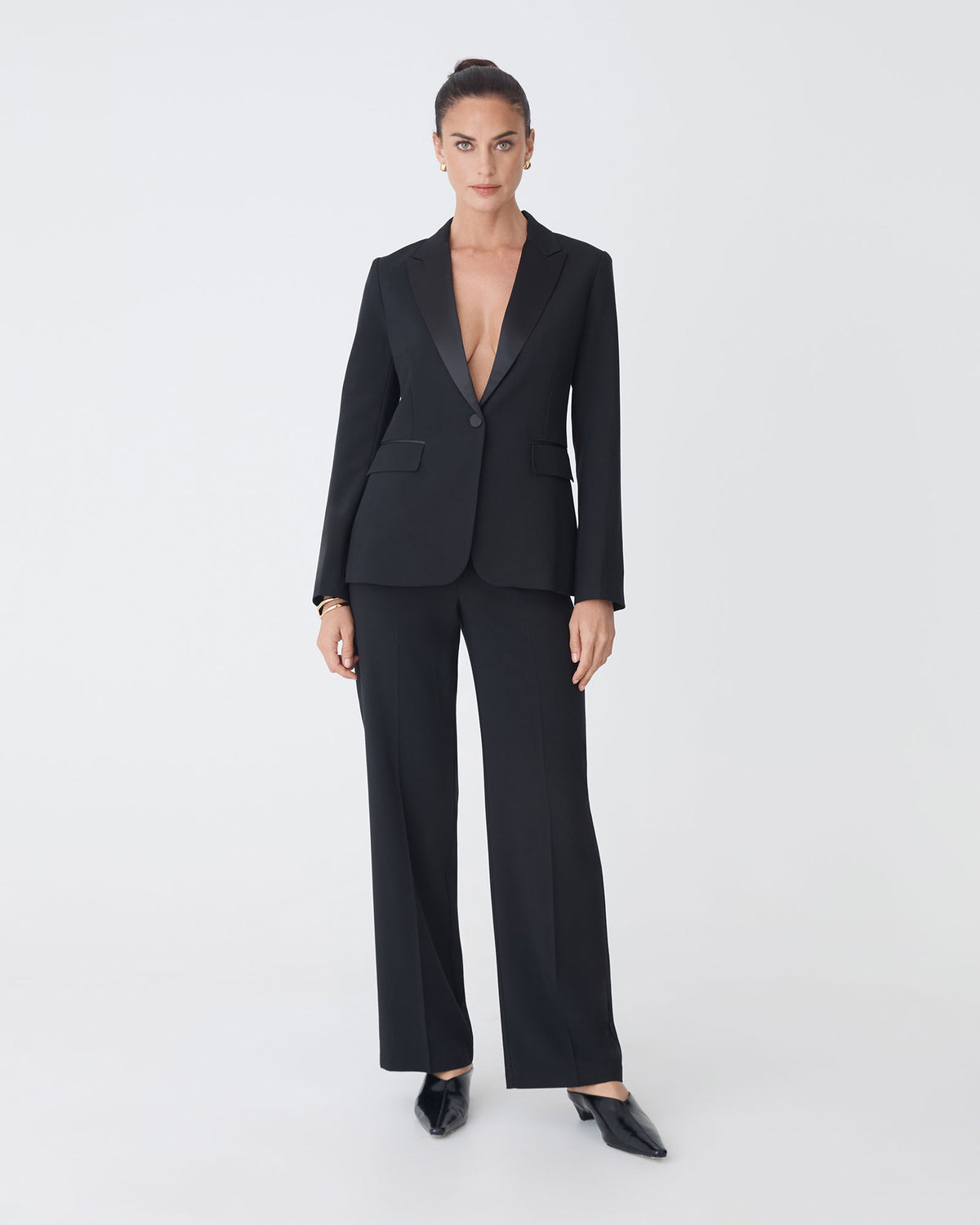 Eve Wide Leg Pants in black — full-length view 3