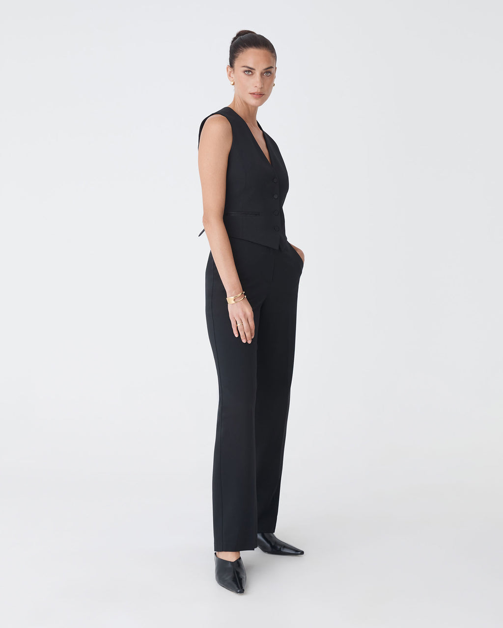 Eve Wide Leg Pants in black — side view