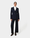 Zara Pinstripe Tailored Pants in navy pinstripe — full-length view