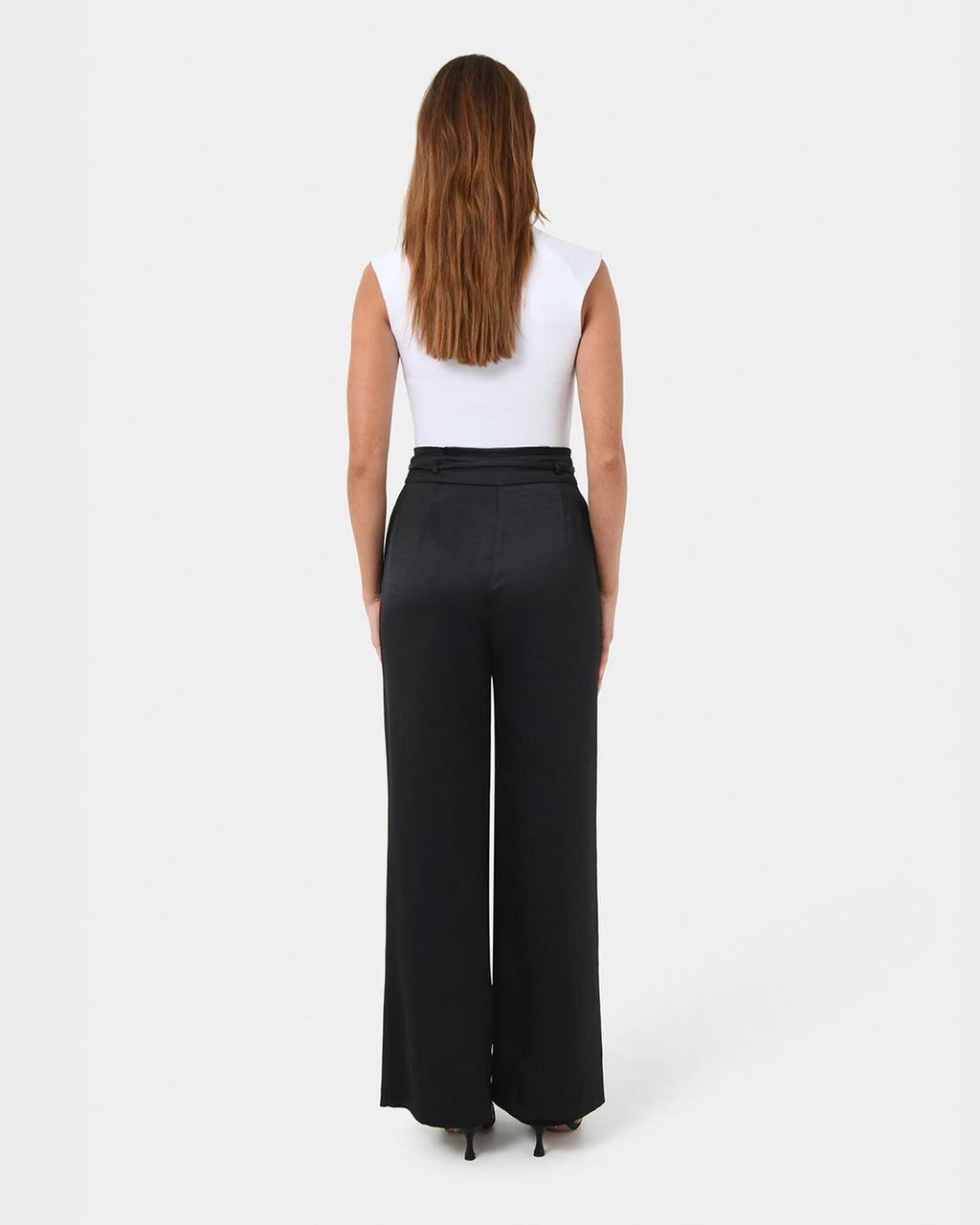 Louisa Wide Leg Satin Pants in black — back view