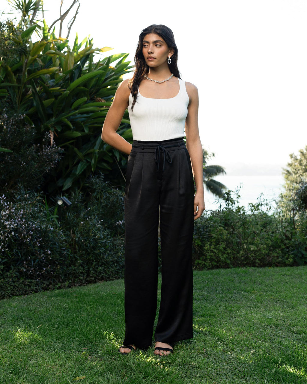 Louisa Wide Leg Satin Pants in black — alternate view