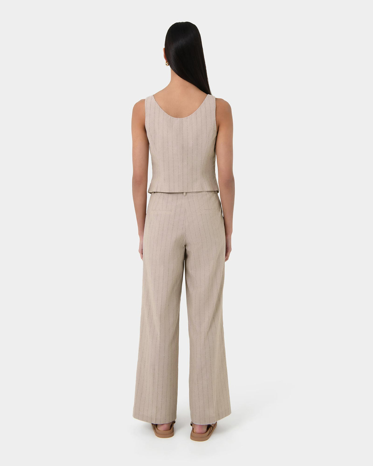 Ria Stripe Cotton Blend Pants in beige brown — back view