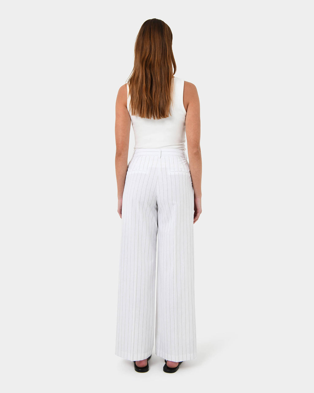 Ria Stripe Cotton Blend Pants in ivory brown — back view