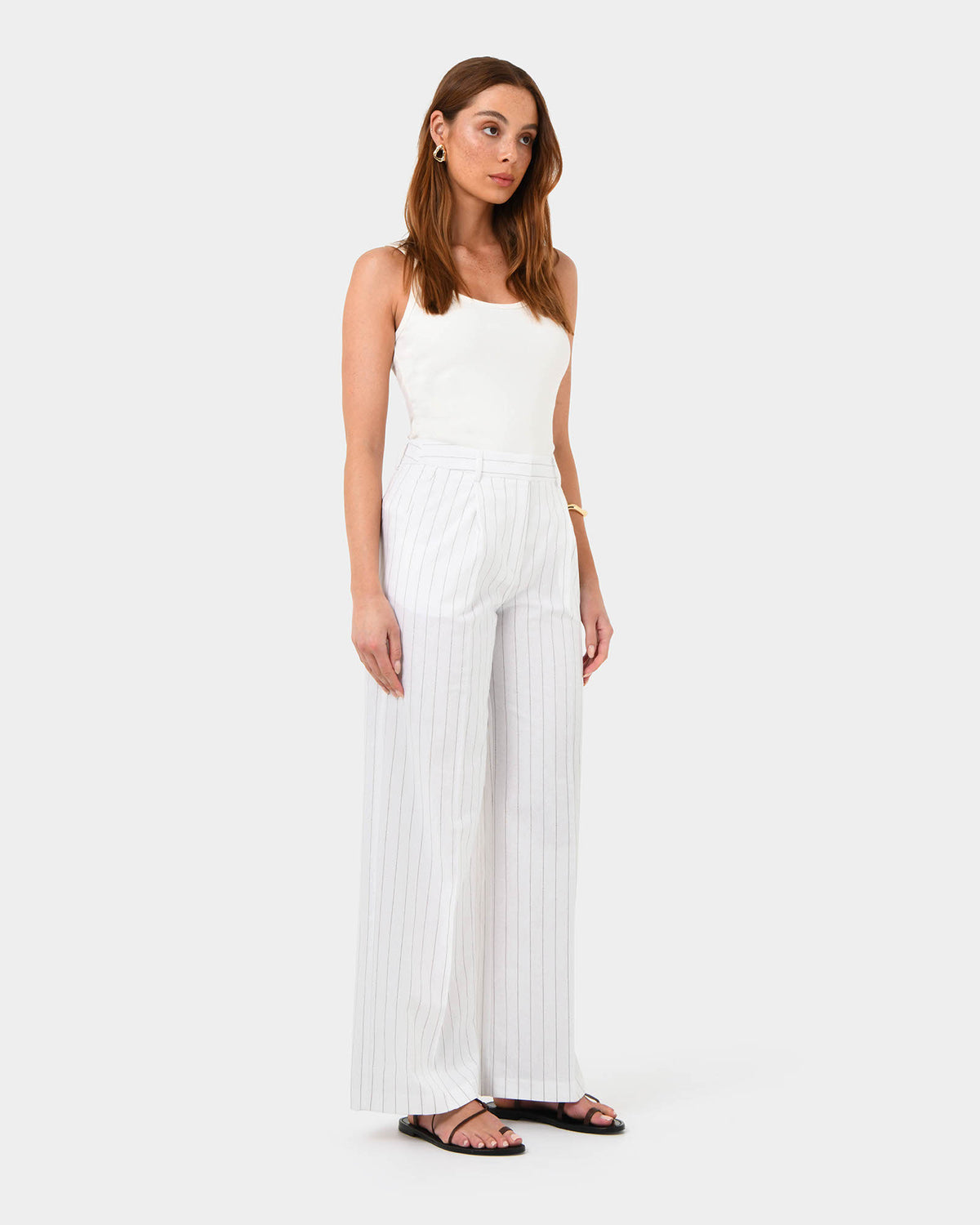 Ria Stripe Cotton Blend Pants in ivory brown — side view