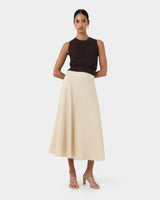 Aiya Bias Midi Skirt in light ecru — full-length view