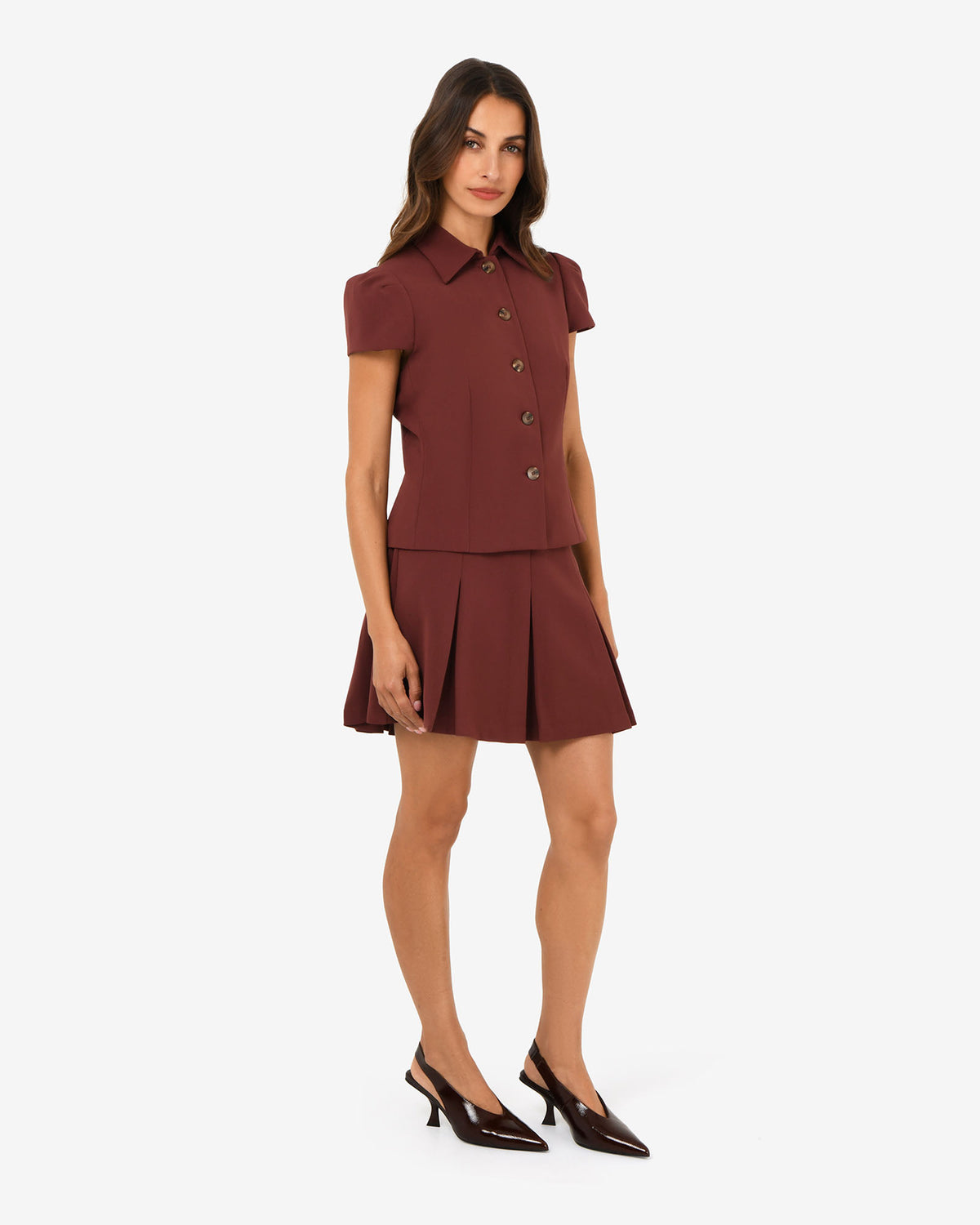 Ace Pleated Skirt in brick — side view
