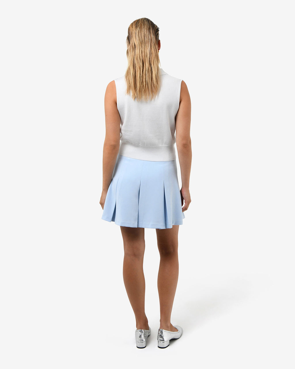 Ace Pleated Skirt in pastel blue — back view