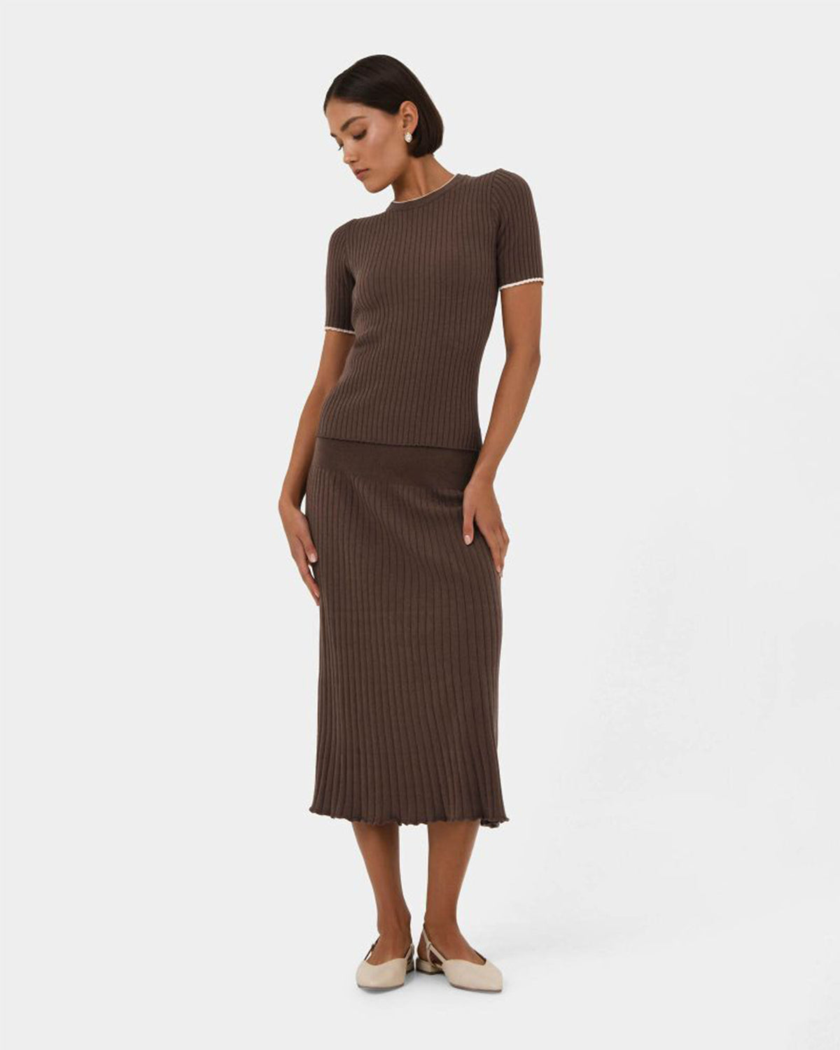 Hanni Midi Knit Skirt in cocoa — side view 2