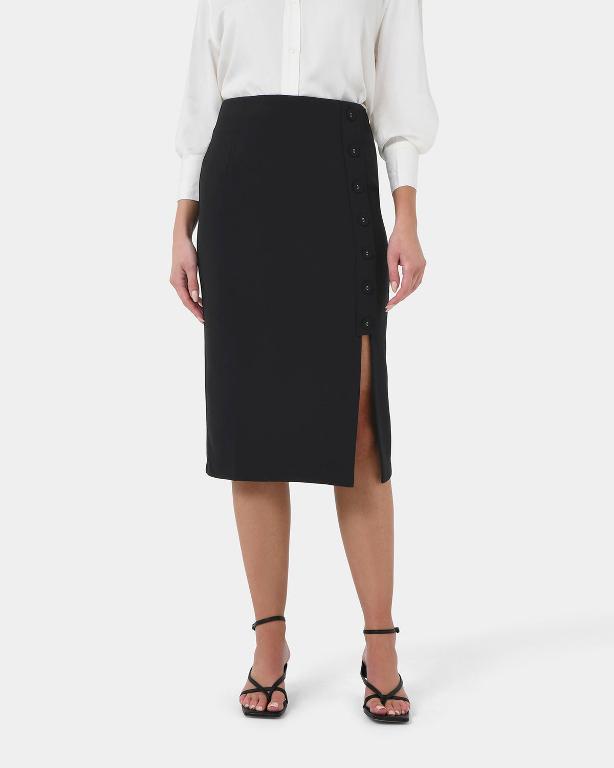Ace Side Button Skirt in black — close-up view