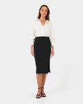 Ace Side Button Skirt in black — full-length view