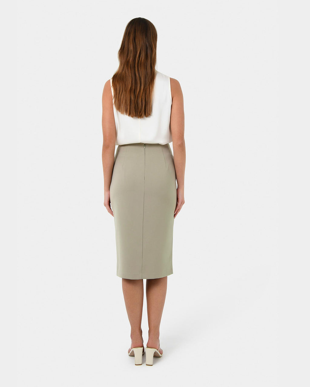 Ace Side Button Skirt in taupe — back view