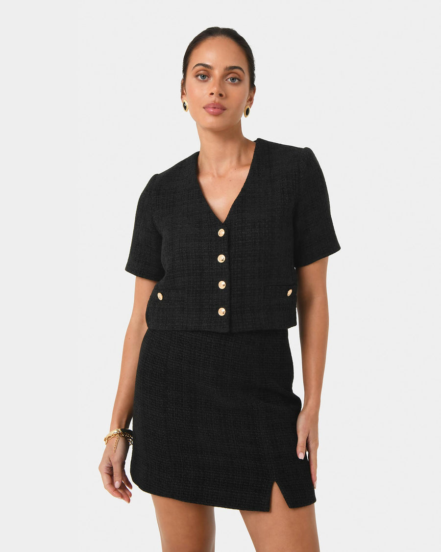Carmen Tweed A-Line Skirt in black — full-length view