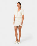 Carmen Tweed A-Line Skirt in ivory — full-length view