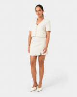 Carmen Tweed A-Line Skirt in ivory — full-length view
