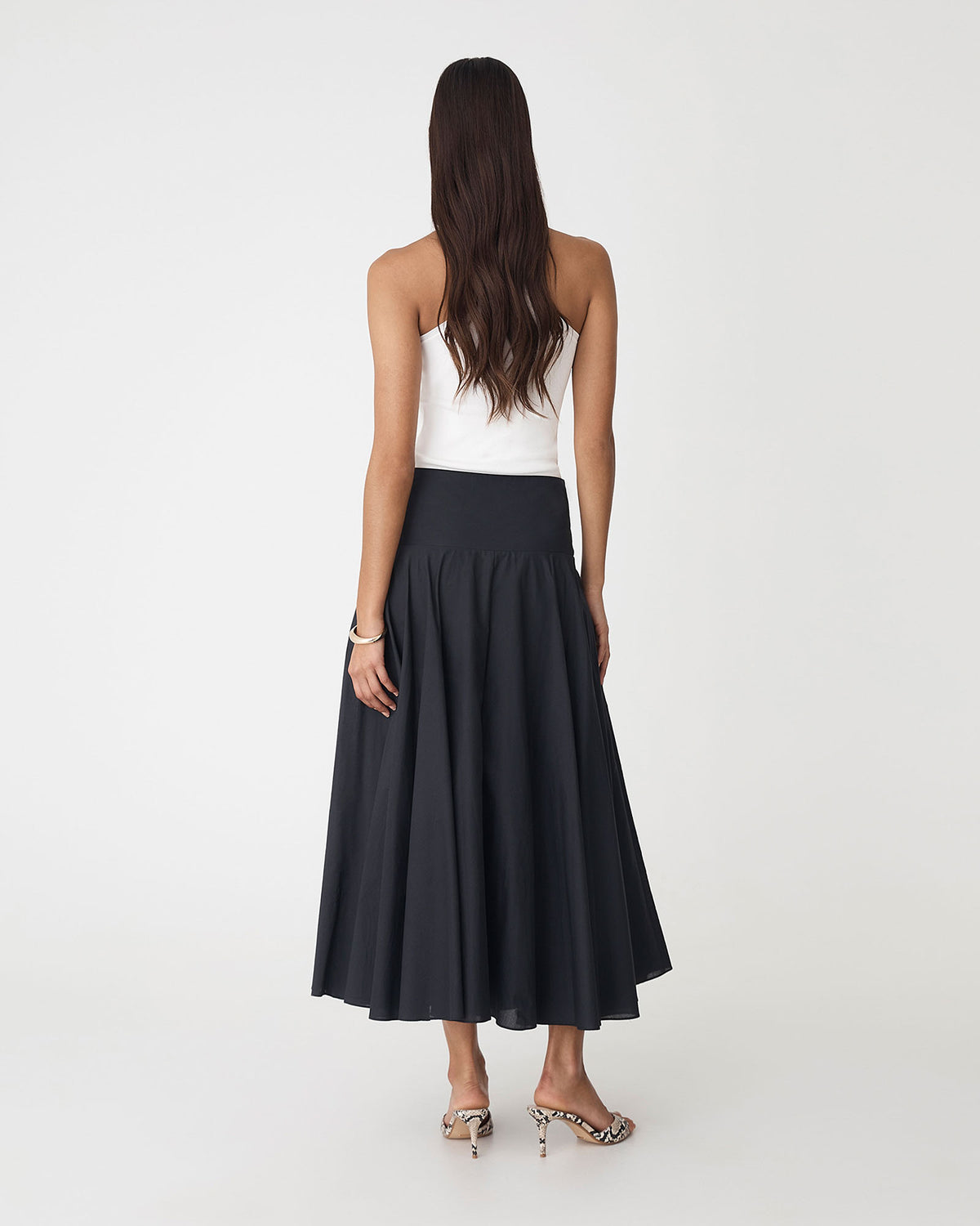Deb Cotton Midi Full Skirt in black — back view