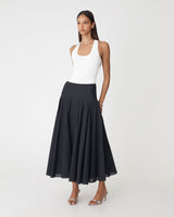 Deb Cotton Midi Full Skirt in black — full-length view