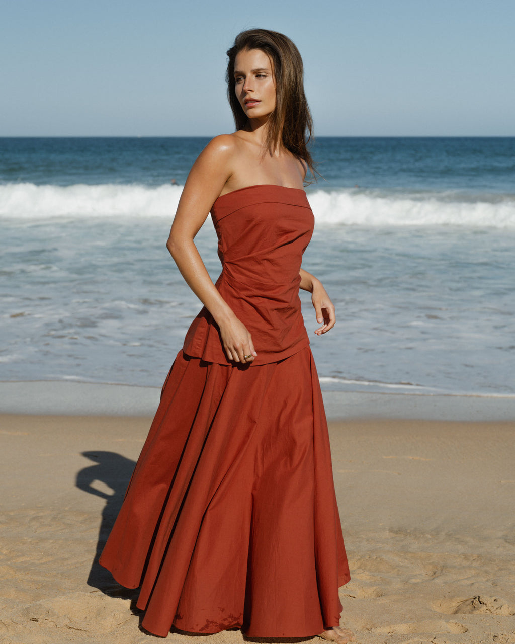 Deb Cotton Midi Full Skirt in brick — alternate view
